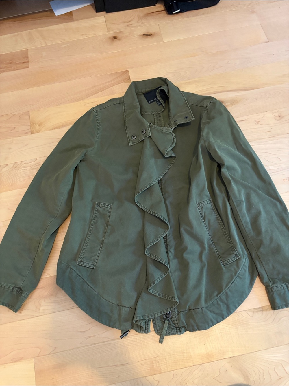 Banana Republic Olive Green Ruffle-Front Utility Jacket